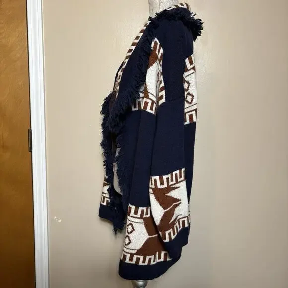 Cocogio Fringed Open Fron Cardigan Sweater Womens Sz L Aztec Boho Western Italy - Picture 4 of 16